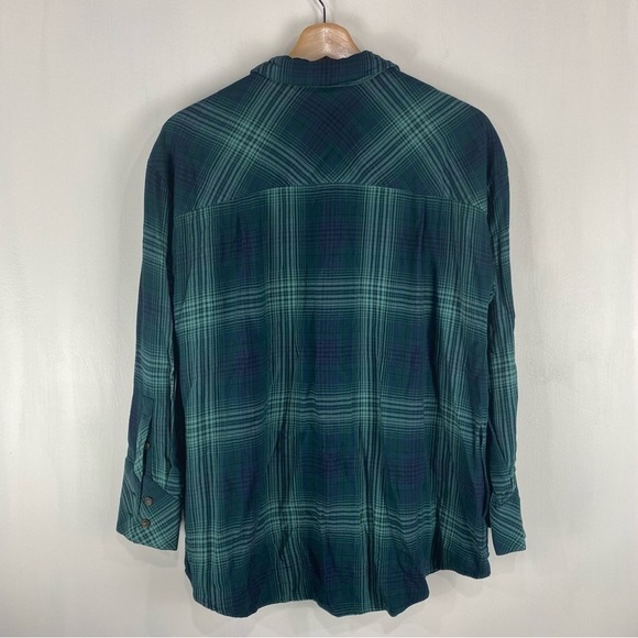 J. Jill 100% Rayon Full Button Up Down Plaid‎ Flannel Shirt Blouse Green Size XS - Picture 6 of 6